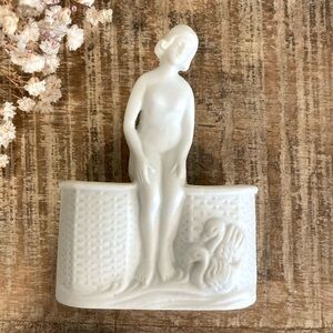 Matte White Ceramic Accent Dual Compartment Vanity Holder or Tiny Planter Japan